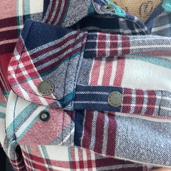 Orvis long sleeve snap closure fleece lined navy red white green shacket flannel - Picture 6 of 15